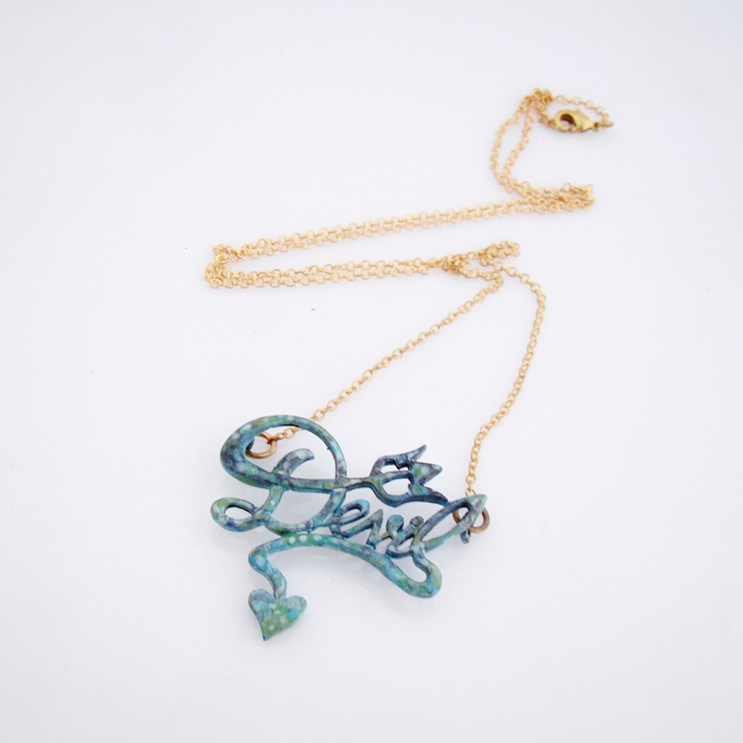 Patina Devil pendant in brass,Rocker jewelry ,Skull jewelry,Biker jewelry - 项链 - 其他金属 