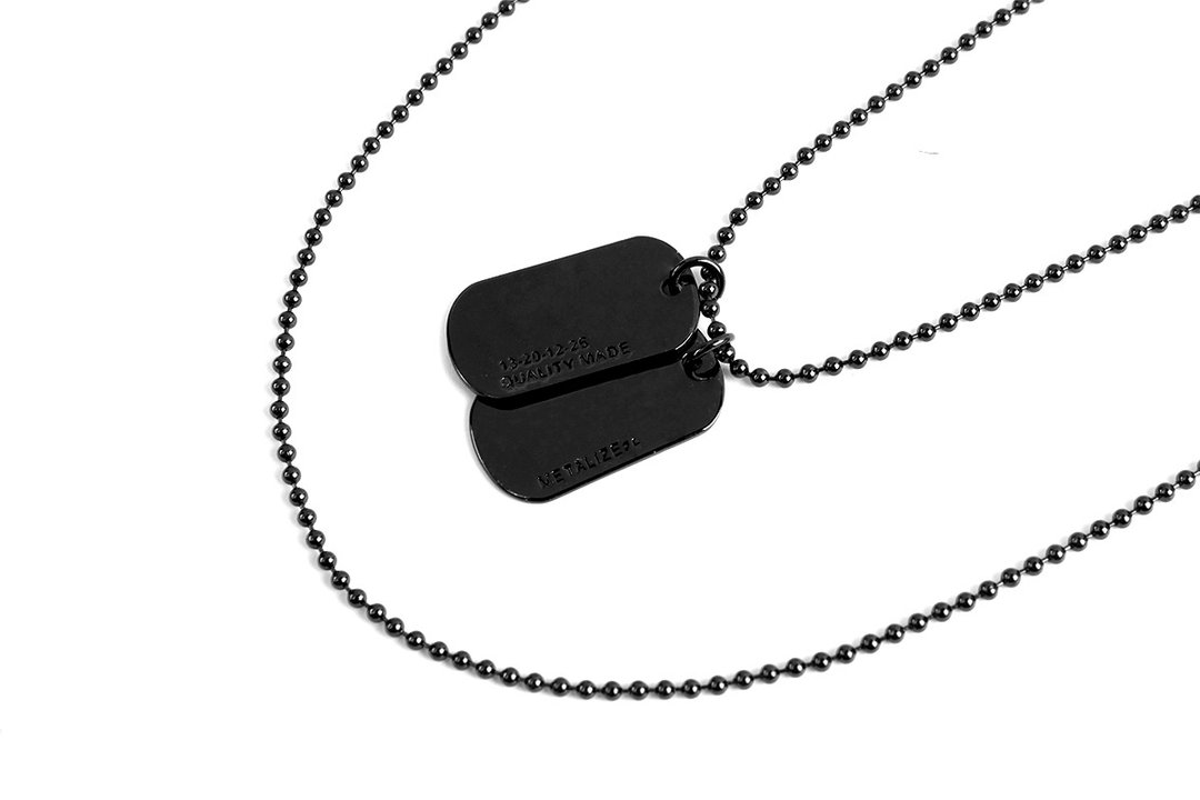 【METALIZE】Double Logo Dog Tag Necklace 双LOGO军牌项链(黑色) - 项链 - 其他金属 