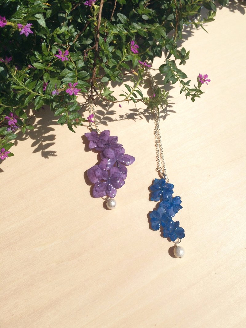 *Haku·Neko* 紫色绣球花打横打直两用真花颈链 - 颈链 - 植物．花 