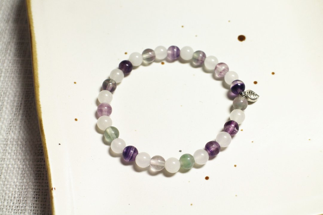 森林系列【紫阳】手环 · 萤石x白玉 - Caterpillar. Stone - 手链/手环 - 宝石 紫色