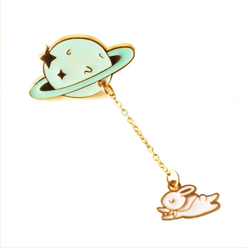 U-PICK原品生活 原创创意可爱甜美合金星球月亮兔领针胸针别针 - 胸针 - 其他金属 