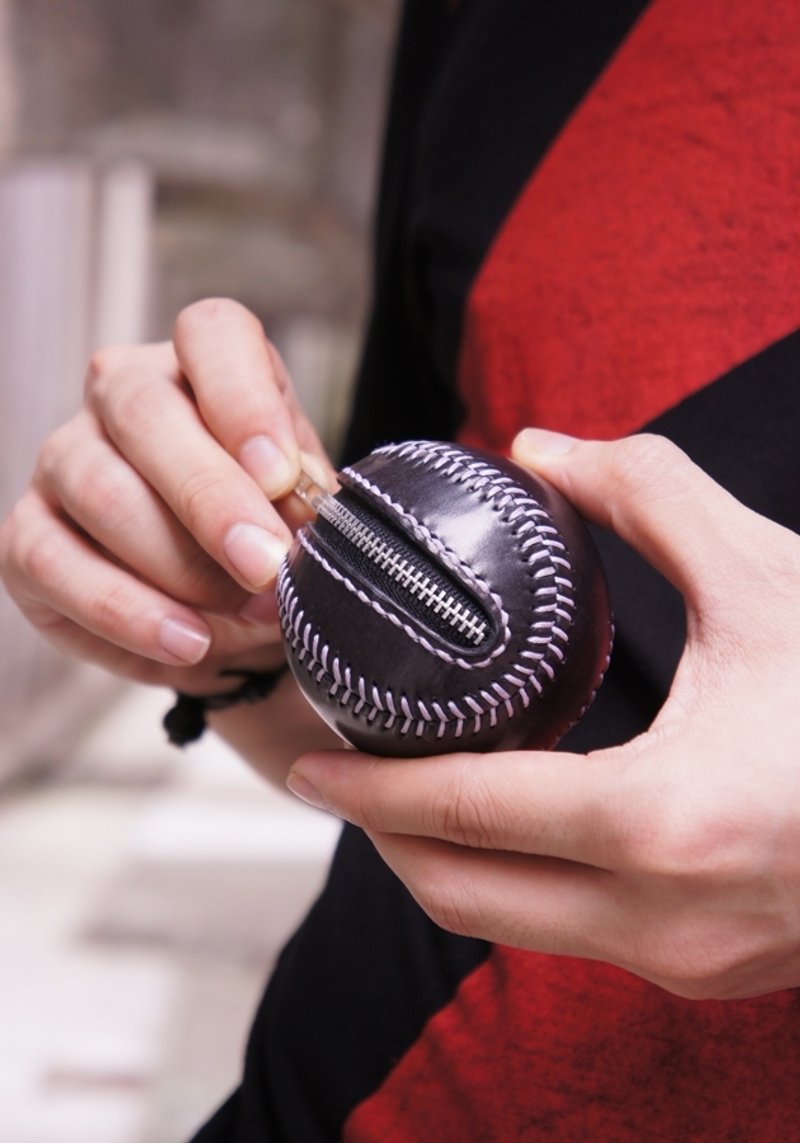 皮革棒球零钱包 - 零钱包 - 真皮 黑色