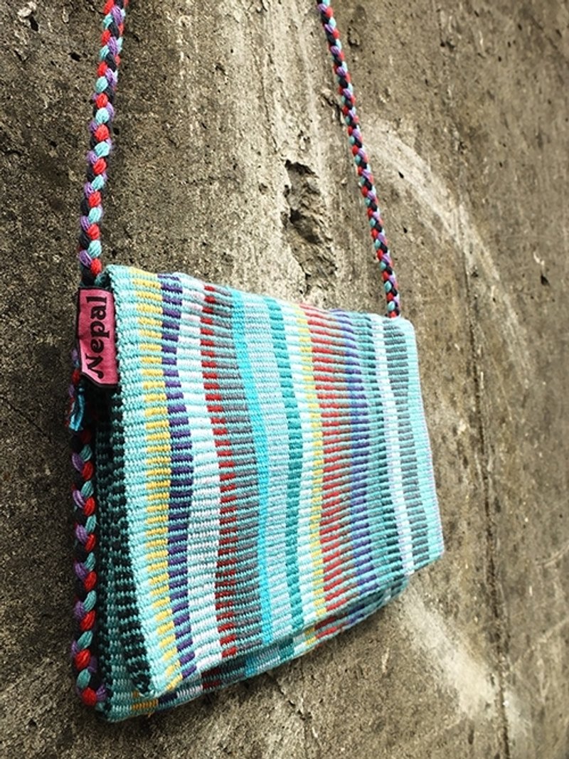 <全台独家手工编织>尼泊尔RHN淑女包 / 侧背包（水蓝彩纹） - 侧背包/斜挎包 - 其他材质 蓝色