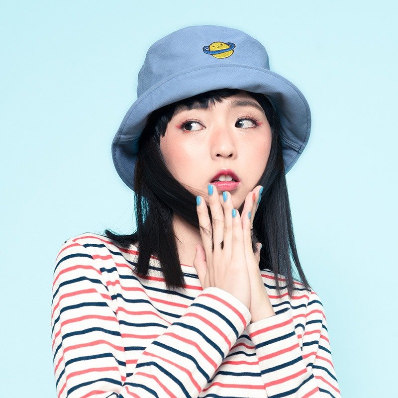 水蓝星球插画电绣渔夫帽 - 帽子 - 棉．麻 蓝色