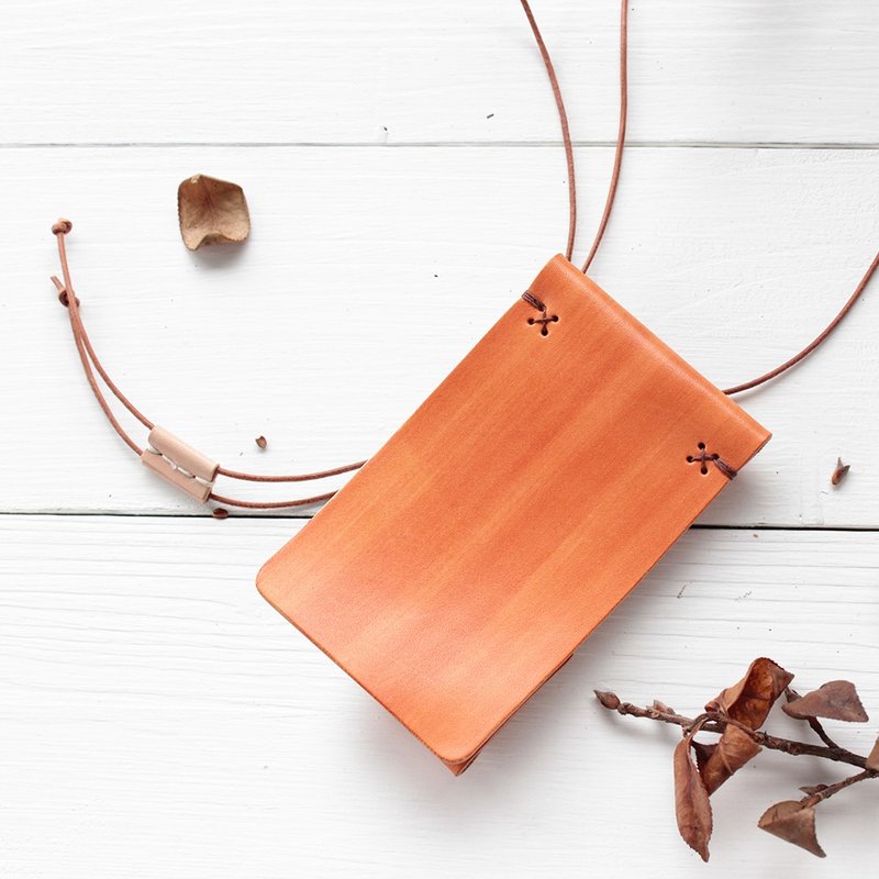Rustic 枫红刷色 手工染植鞣真皮革手工手缝 穿戴式卡套 - 证件套/卡套 - 真皮 橘色