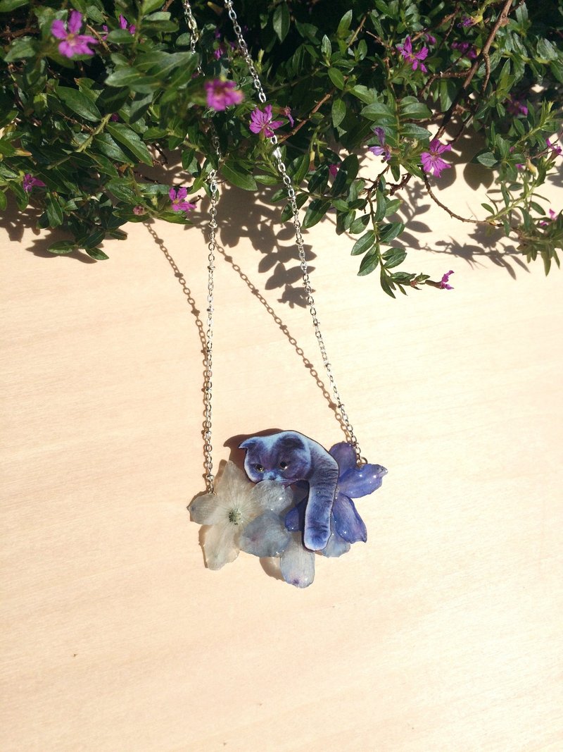 *Haku·Neko* 躲猫猫系列猫咪大飞燕草真花颈链 - 颈链 - 植物．花 蓝色