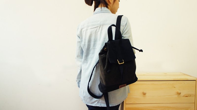 [Happa]小清新帆布后背包-石洗帆布经典款 (Black 咖啡黑) 逛街小包  秋天背包包郊游去 - 后背包/双肩包 - 其他材质 黑色