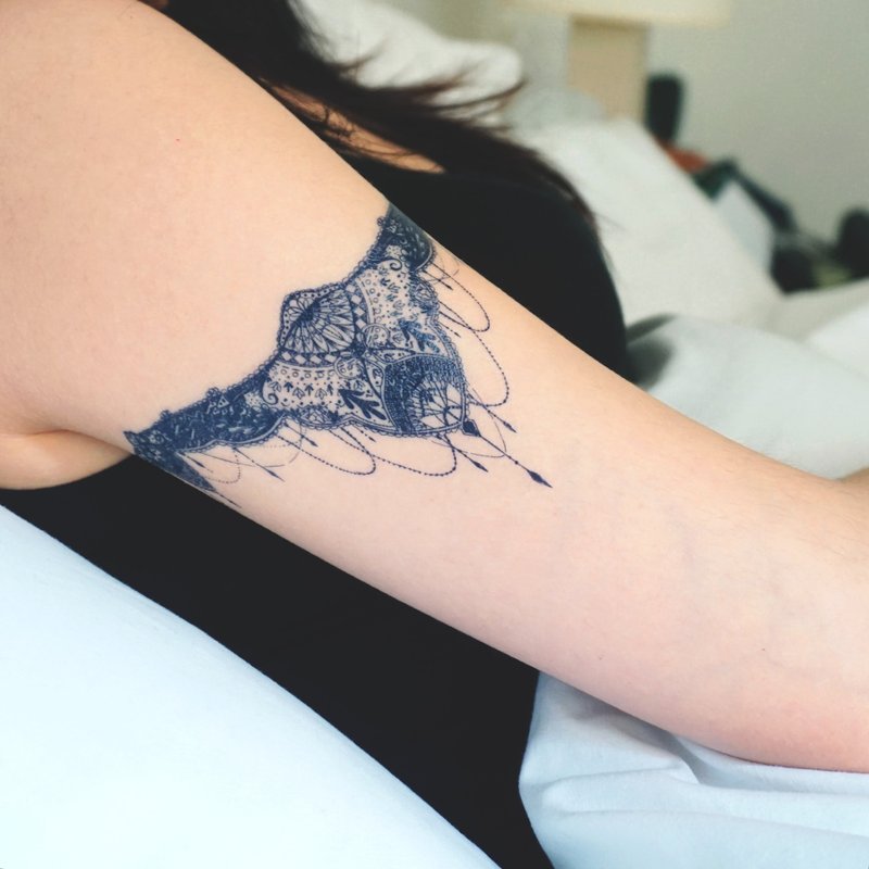 性感欧美复古蕾丝波希米亚臂环美式剌青纹身贴纸夏日饰物沙滩派对 - 纹身贴 - 纸 蓝色
