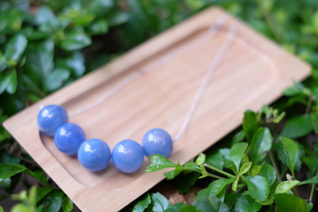 简约纯银天蓝色玻璃珠泡泡项链 (限定品) - 项链 - 其他材质 蓝色