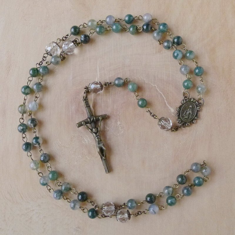 § Rosary § 苔纹玛瑙+白水晶 - 项链 - 其他材质 绿色