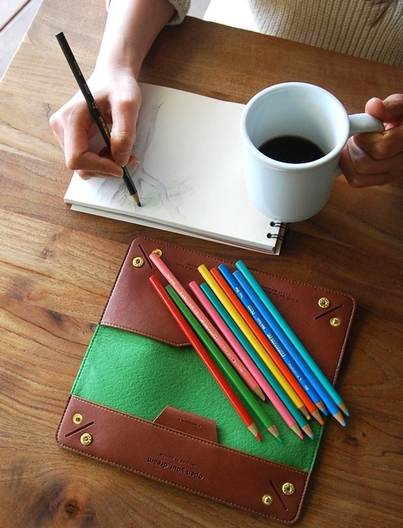 【牛一水佘】韩国 Play obje Tray Pencil Case ver2 多功能笔袋 创意 折叠 收纳盘 第二代 - sweet brown - 笔筒/笔座 - 真皮 咖啡色