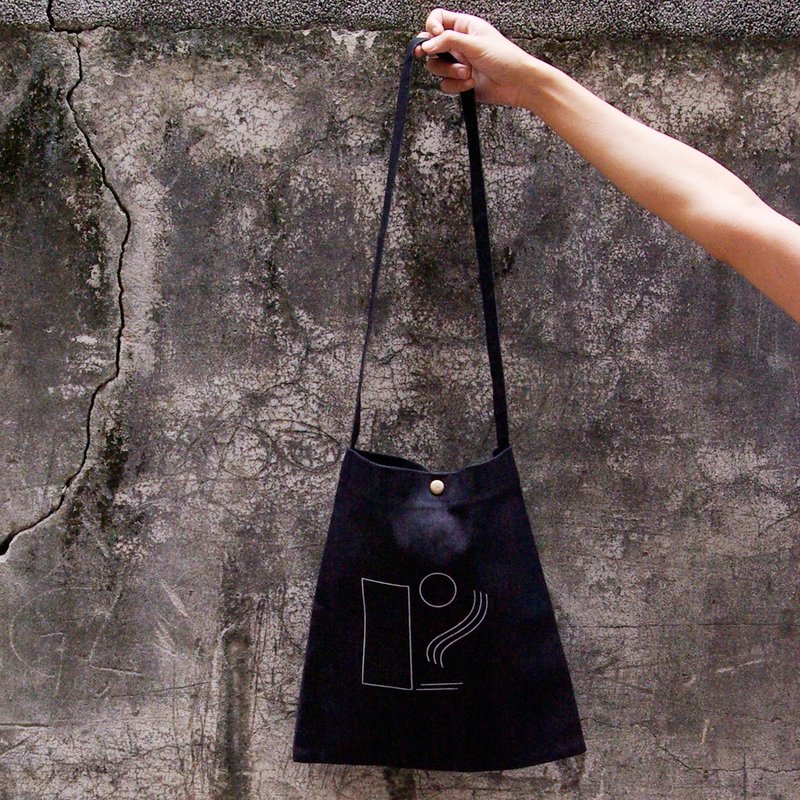 煽动者 丹宁 几何线条 肩揹购物袋 - 侧背包/斜挎包 - 纸 黑色