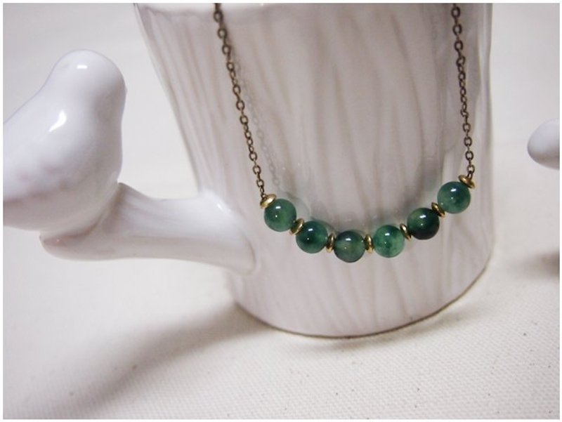 little stone necklace 六福弧线(湖水绿)-项炼 - 项链 - 其他材质 绿色