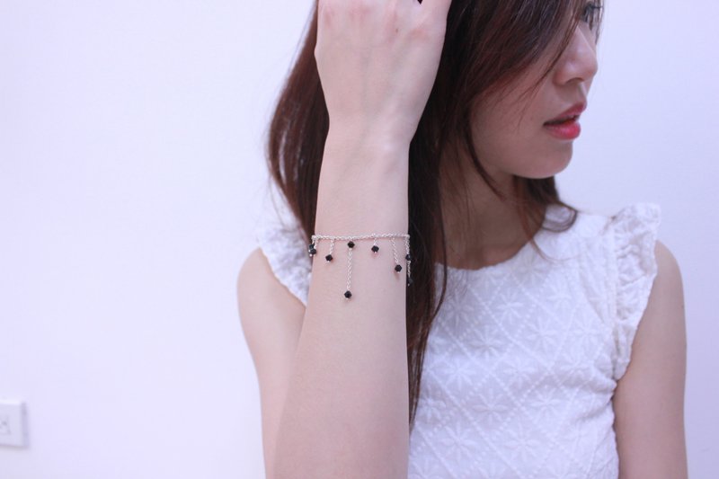 *hippie* Gothic哥德 Banquet│夜宴 奥地利水晶黑色舞会纯银手链 - 手链/手环 - 其他金属 黑色