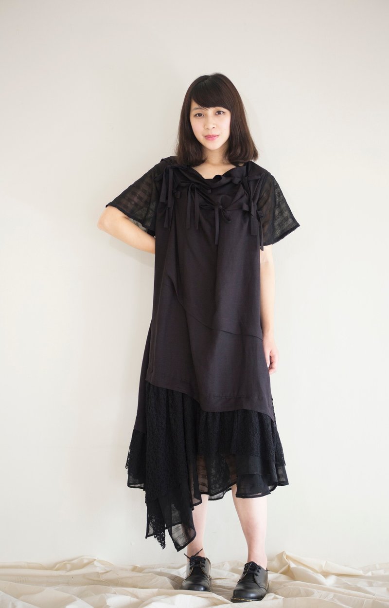 moi non plus 小魔女KiKi洋装 - 洋装/连衣裙 - 棉．麻 黑色