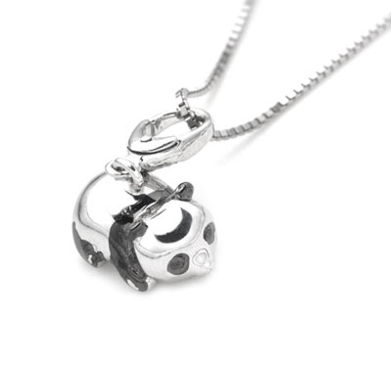 925 纯银熊猫吊坠颈链 非常可爱 圆仔 - 颈链 - 其他金属 黑色