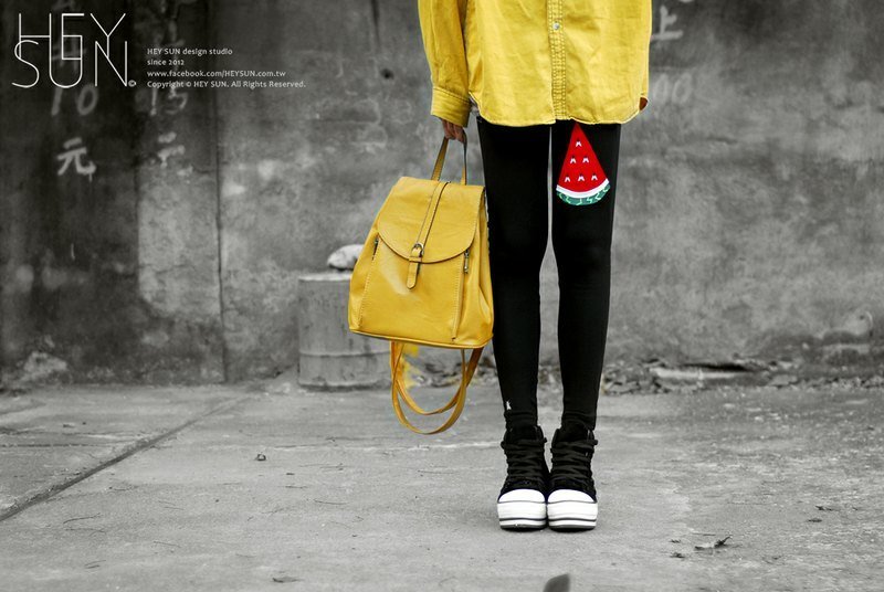 【M0070】一叠卫生的西瓜小菜！刺绣补丁造型内搭裤 - 女装长裤 - 棉．麻 黑色