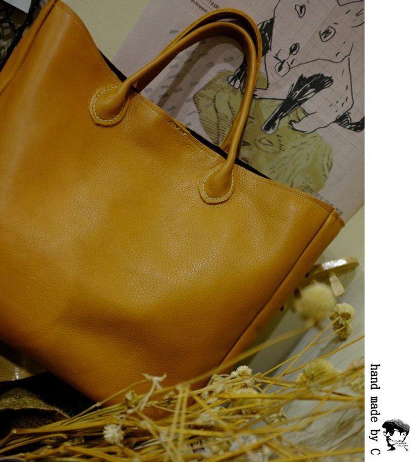 Totally Handmade [暖。] 提带手作方包 - 手提包/手提袋 - 真皮 咖啡色