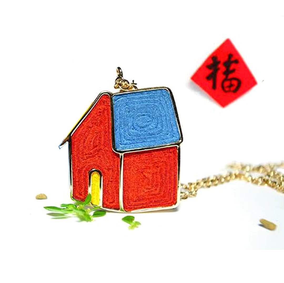 森林系手工金属家项链,手工温暖家项链,手工房子项链(一件) - 项链 - 其他金属 红色