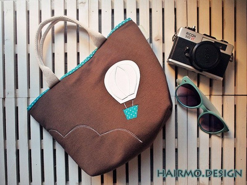 hairmo。热气球外出拉链手提袋-咖啡 - 手提包/手提袋 - 其他材质 咖啡色