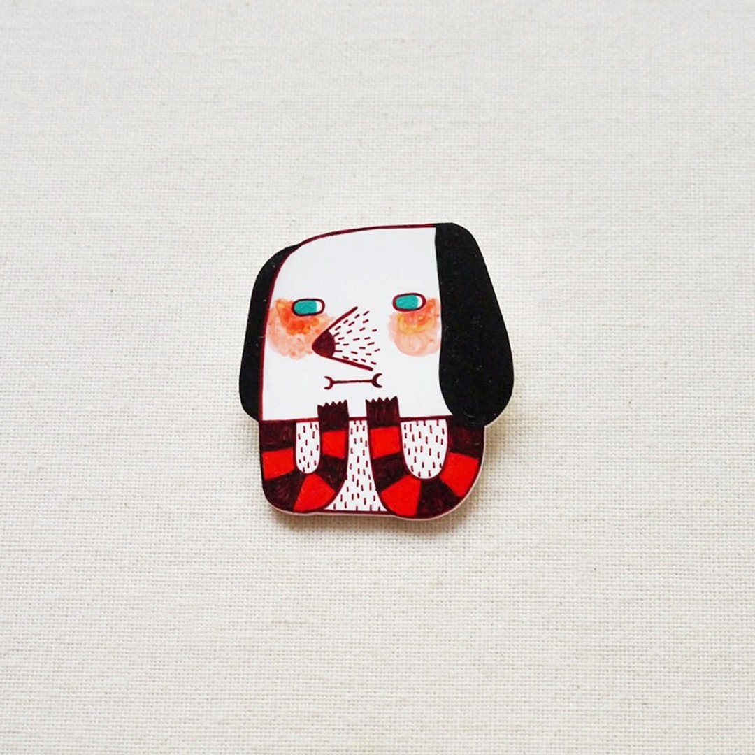 Frankie The Green Eye Dog / 绿眼狗狗法兰基 / 手工制作热缩片 / 胸针磁铁 - 胸针 - 塑料 咖啡色