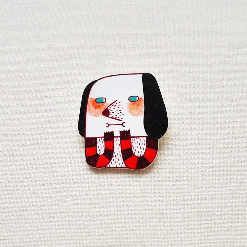 Frankie The Green Eye Dog / 绿眼狗狗法兰基 / 手工制作热缩片 / 胸针磁铁 - 胸针 - 塑料 咖啡色