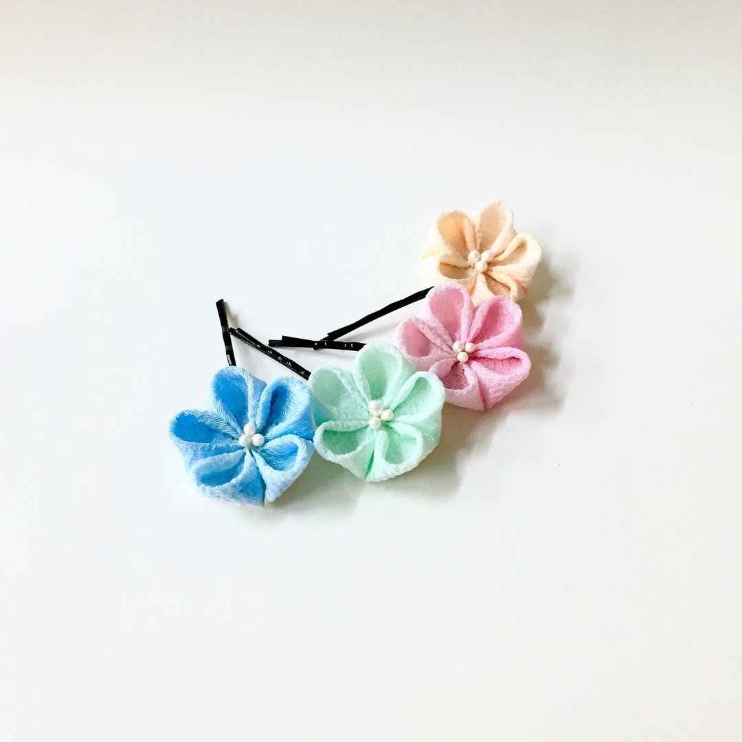 【若桑】 马卡龙 つまみ细工 日式布花 和风 小发夹/发饰/和服发饰/小花夹 - 发饰 - 其他材质 粉红色