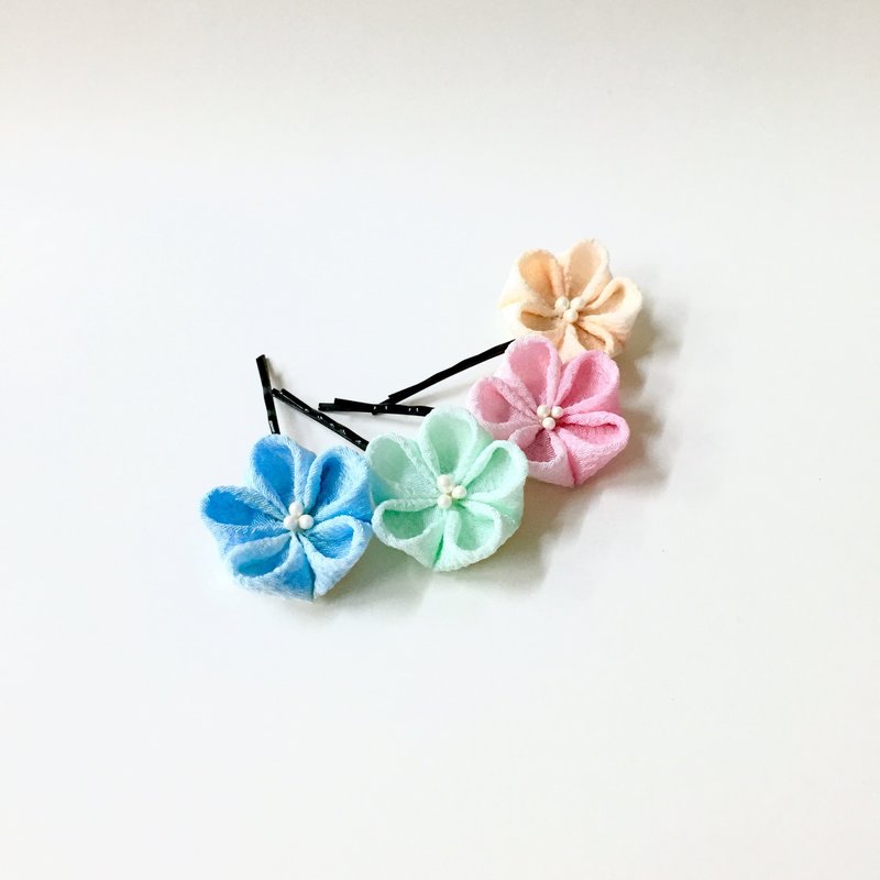 【若桑】 马卡龙 つまみ细工 日式布花 和风 小发夹/发饰/和服发饰/小花夹 - 发饰 - 其他材质 粉红色