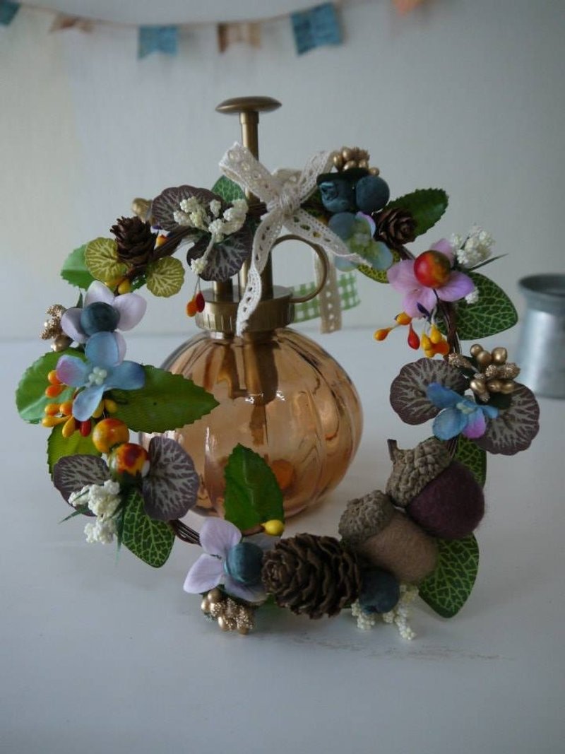 羊毛毡橡果子花圈  手感温度 - 植栽/盆栽 - 羊毛 绿色