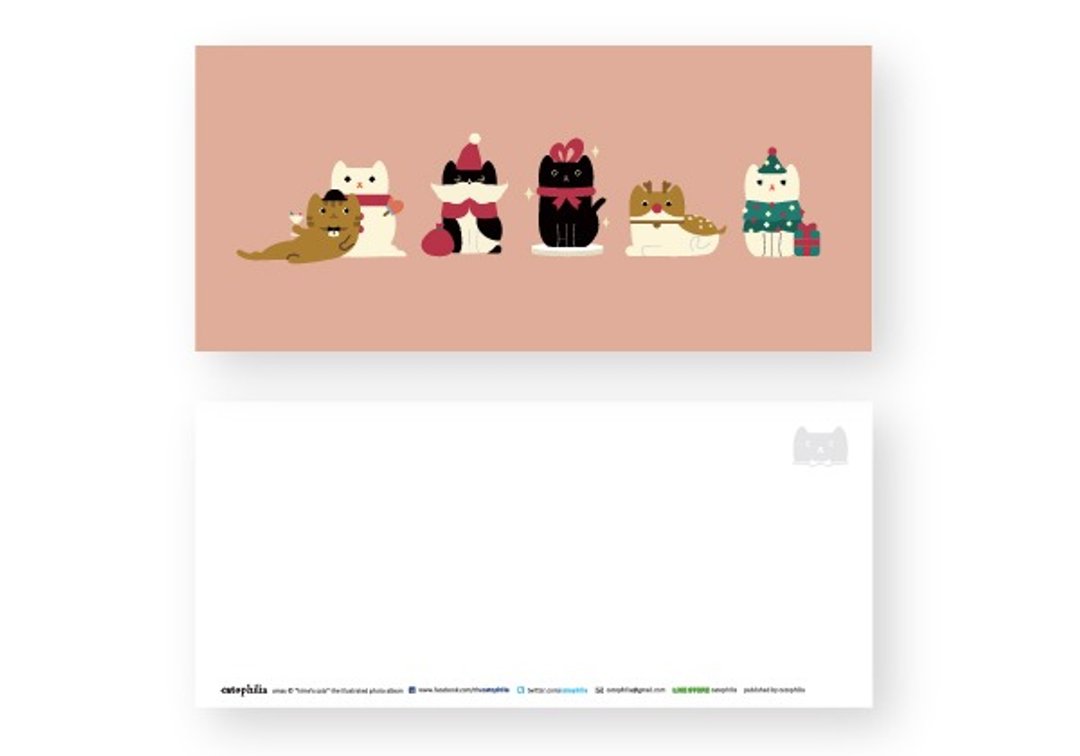 hime's cats 我的猫明信片圣诞猫们 - 卡片/明信片 - 纸 红色
