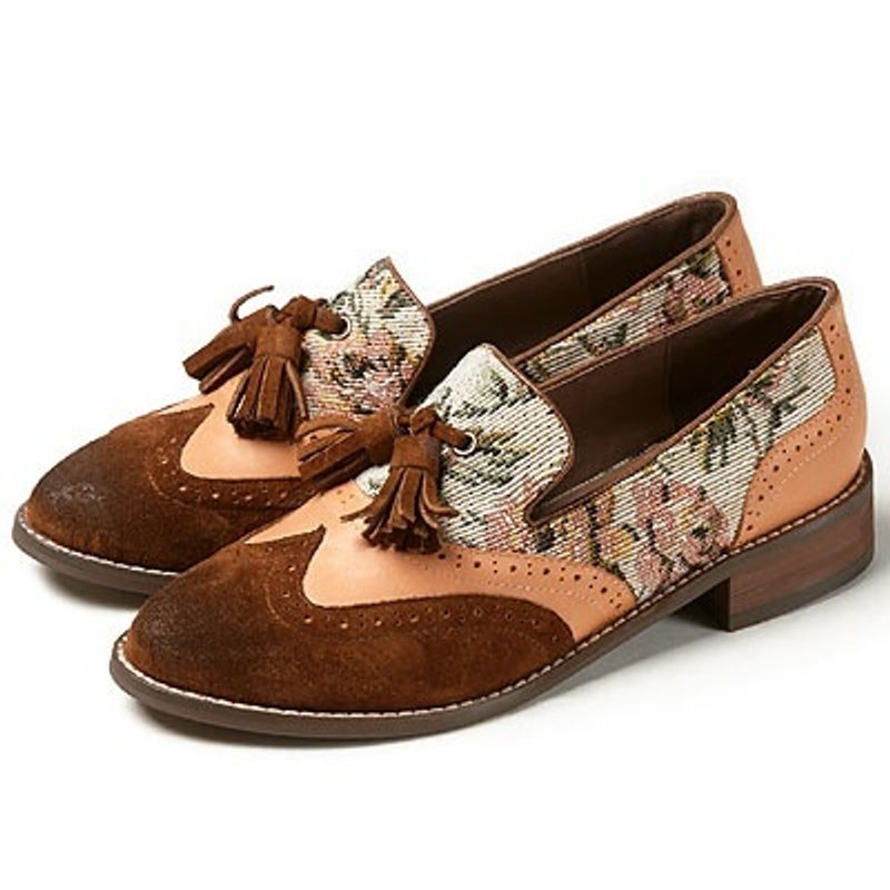 e’cho．轻点漫步拼接流苏便鞋║Ec18优雅粉花 - 女款休闲鞋 - 真皮 多色