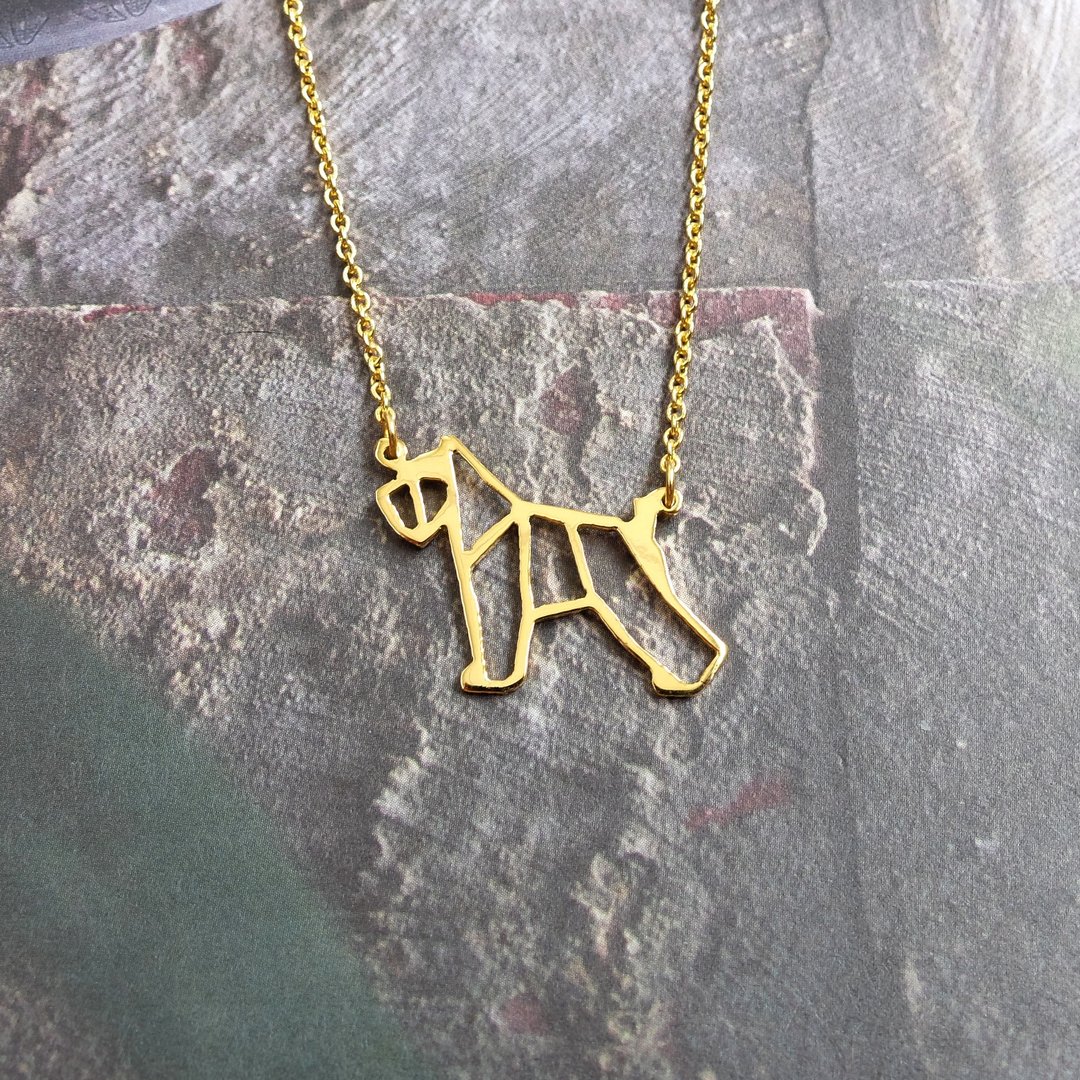 Schnauzer Dog necklace, Origami Jewelry, Gift for her, Gold plated Brass - 项链 - 铜/黄铜 金色