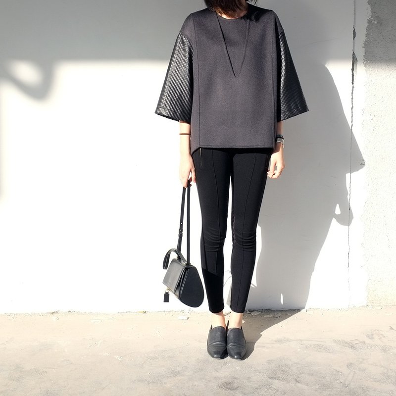 杲果/GAOGUO原创设计师女装品牌 秋冬新款纯羊毛皮袖短双面呢外套 - 女装上衣 - 其他材质 灰色