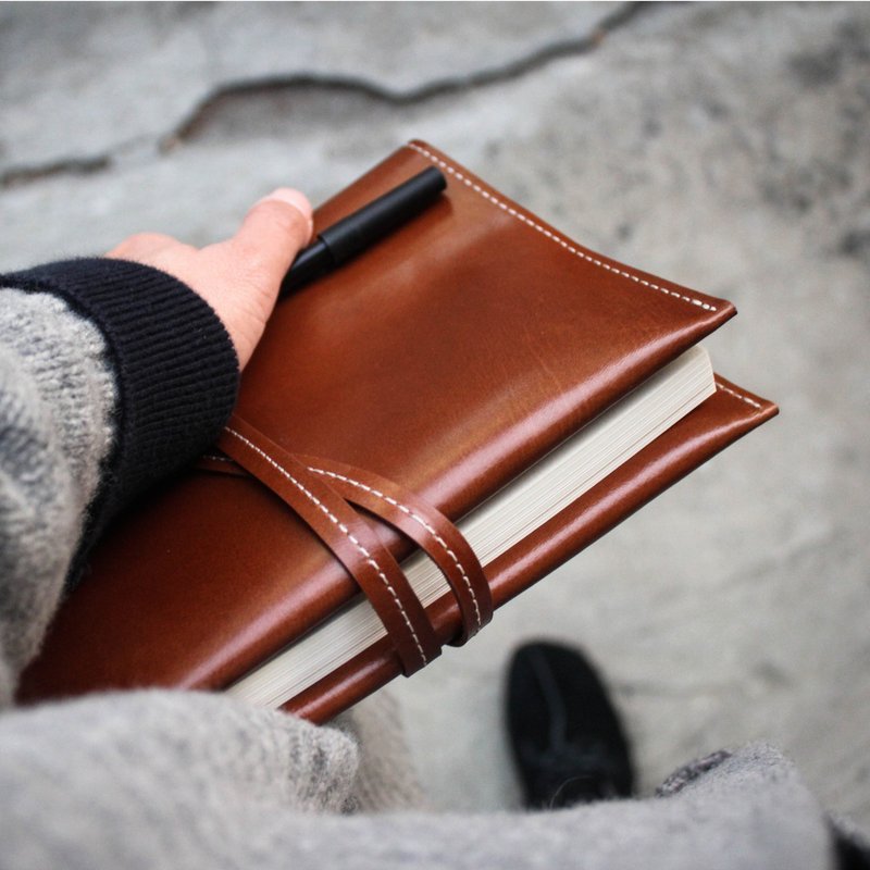 【绑绳涂鸦记事本】ZiBAG-024 / 咖啡色/含书衣&32K内页 - 笔记本/手帐 - 真皮 