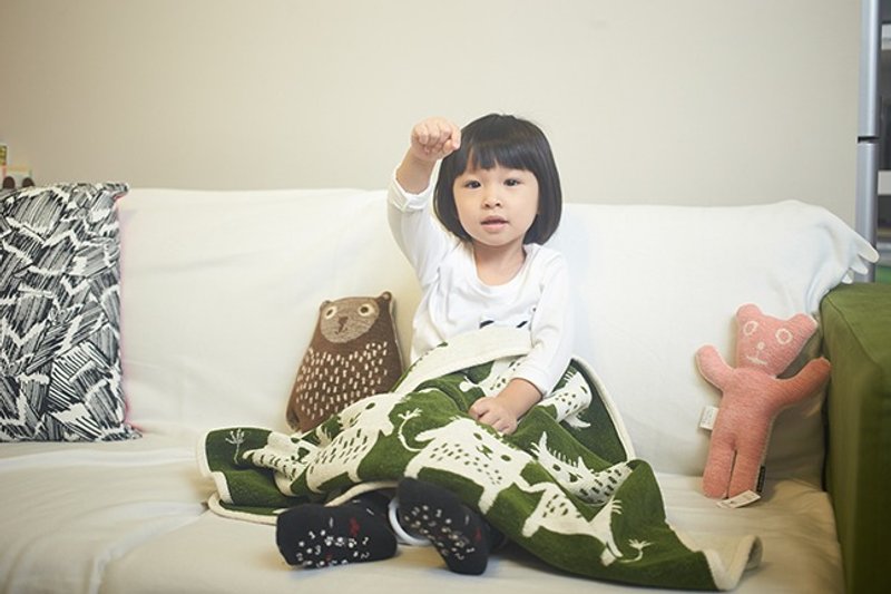 保暖毯子/宝宝毯/弥月礼►瑞典Klippan有机棉暖暖毯--逗趣猫 (橄榄绿) - 被子/毛毯 - 棉．麻 蓝色