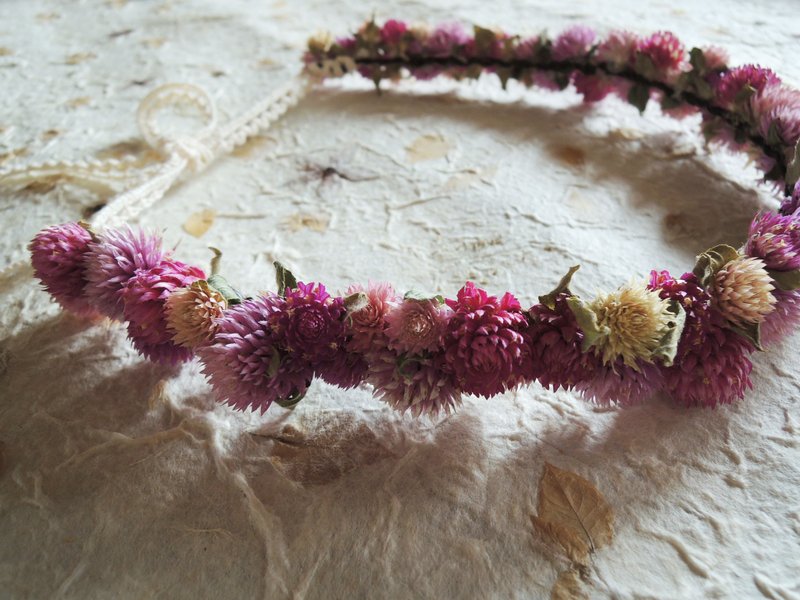 微甜·圈 手作 柔柔 轻感 粉花冠儿-典雅 可爱 森林精灵 粉紫色千日红 缎带 花冠儿 - 发饰 - 植物．花 粉红色