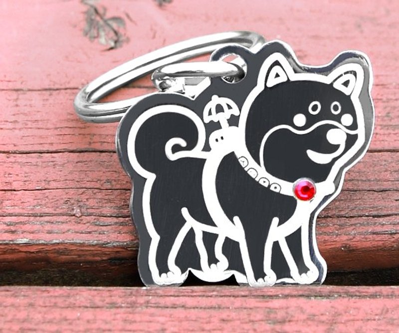 【柴犬-小雨伞版】‘狗狗形状’专属-定制名牌（6色钻）◆可爱x防走失◆ - 项圈/牵绳 - 其他金属 灰色