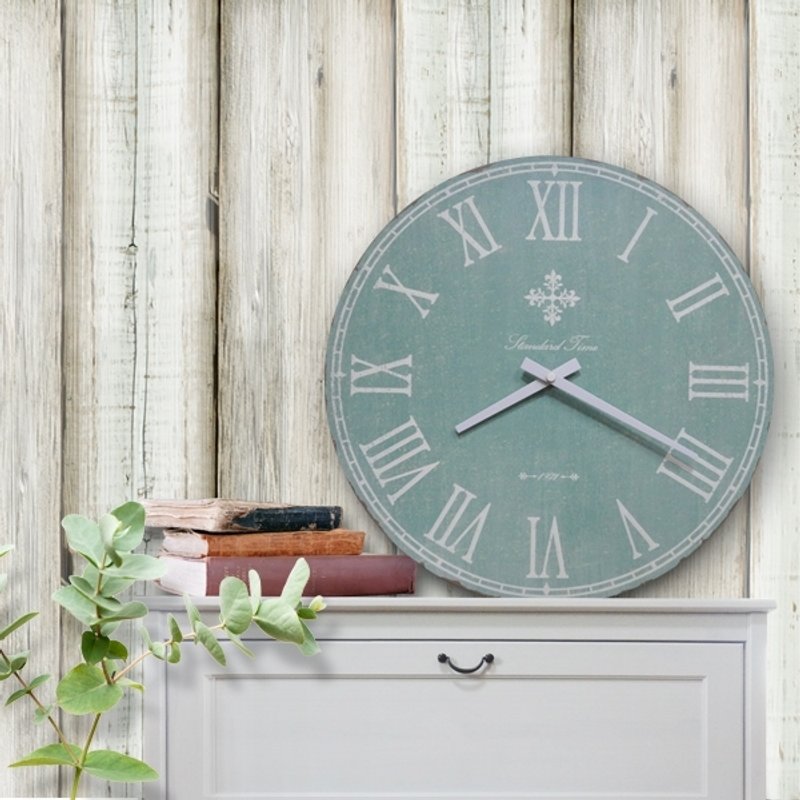实木复古挂钟-淡绿-灰-罗马数字-圆形-38cmX38cm-静音 - 时钟/闹钟 - 其他材质 绿色