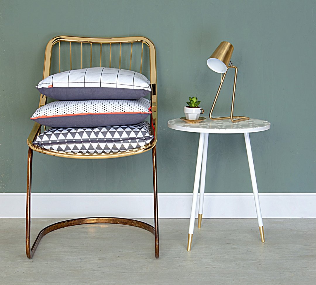 Leitmotiv, Side table MELLOW White 几何纹铁脚金色白色边几 边桌 - 其他家具 - 其他金属 白色