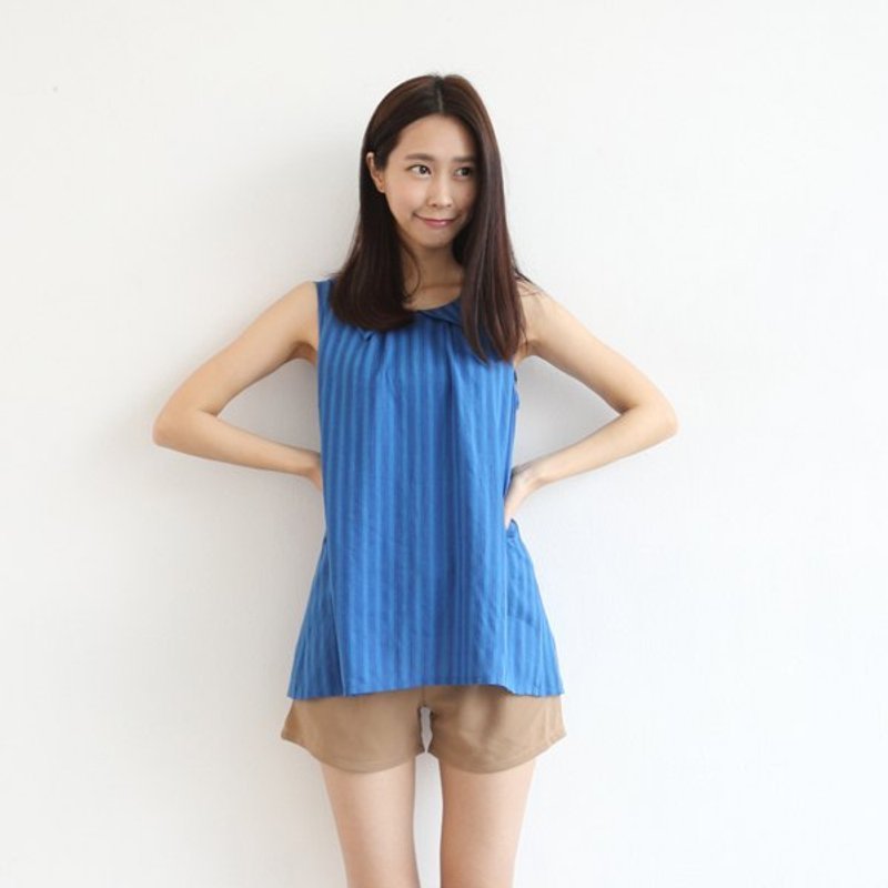 海洋小领片美背罩衫 - 背带裤/连体裤 - 其他材质 蓝色