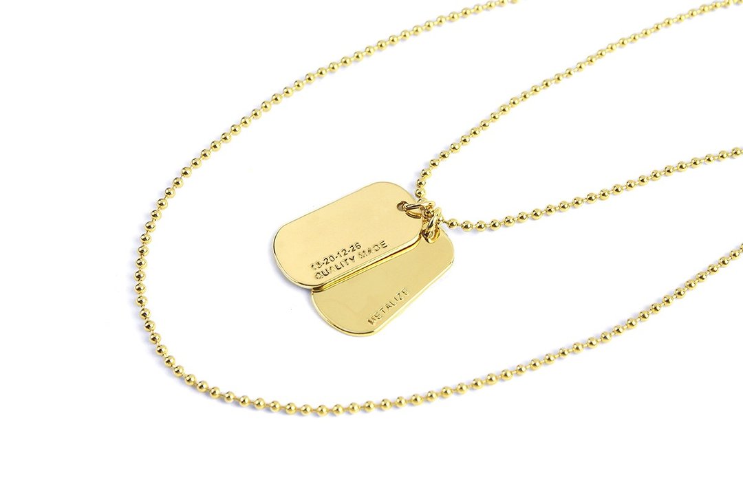 Double Logo Dog Tag Necklace 双LOGO军牌项链(金色) - 项链 - 其他金属 