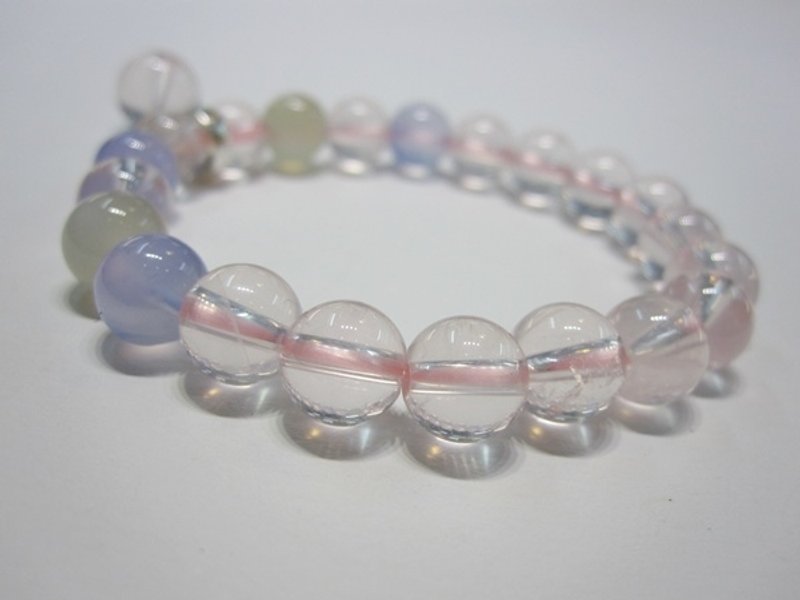 淡秀妩媚  - 全天然冰种芙蓉晶+蓝玉髓+月光石925纯银手錬 - 手链/手环 - 宝石 粉红色