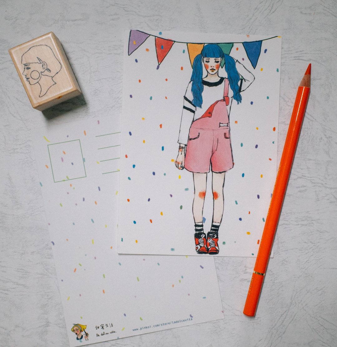 庆祝女孩 明信片 - 卡片/明信片 - 纸 粉红色