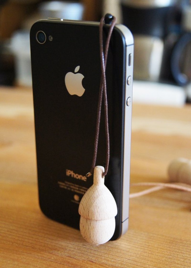 秋天的橡树子-耳机孔吊饰 - 耳机 - 木头 卡其色