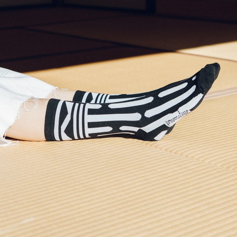 几何流动 中性袜子 - 袜子 - 棉．麻 黑色