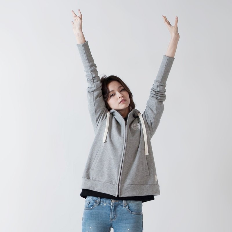 SUMI△Loyal桂冠电绣_伞状超长袖连帽外套▽3AF202_麻花灰 - 中性连帽卫衣/T 恤 - 棉．麻 灰色