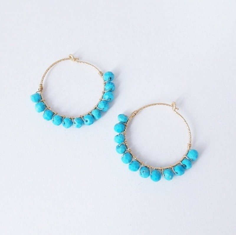 ∣一抹月光∣天然蓝松石缠绕圈圈耳环 - 耳环/耳夹 - 宝石 蓝色