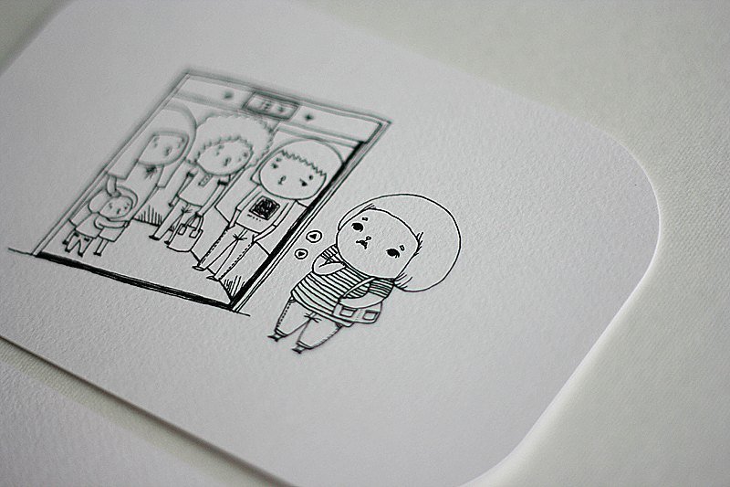 【黑白系∙大圆角明信片】电梯是胖子伤心的所在 - 卡片/明信片 - 纸 黑色