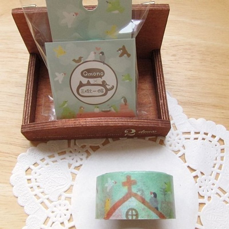 Qmono x 三啾一喵 和纸胶带(QMT-A09 On the Roof) - 纸胶带 - 纸 绿色