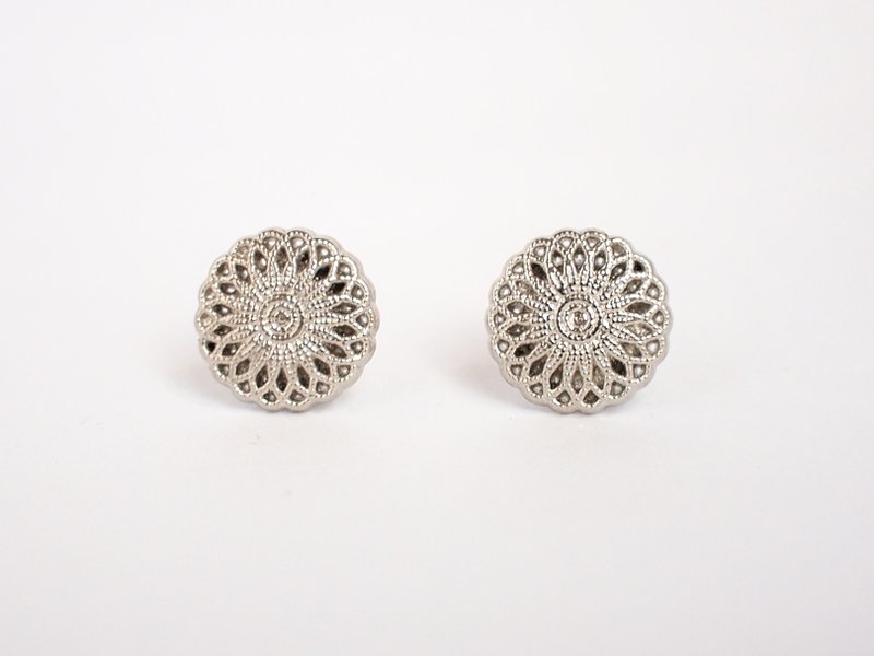 Circle dot 银色向日葵 不锈钢耳针 耳环 耳饰 304 - 耳环/耳夹 - 塑料 灰色